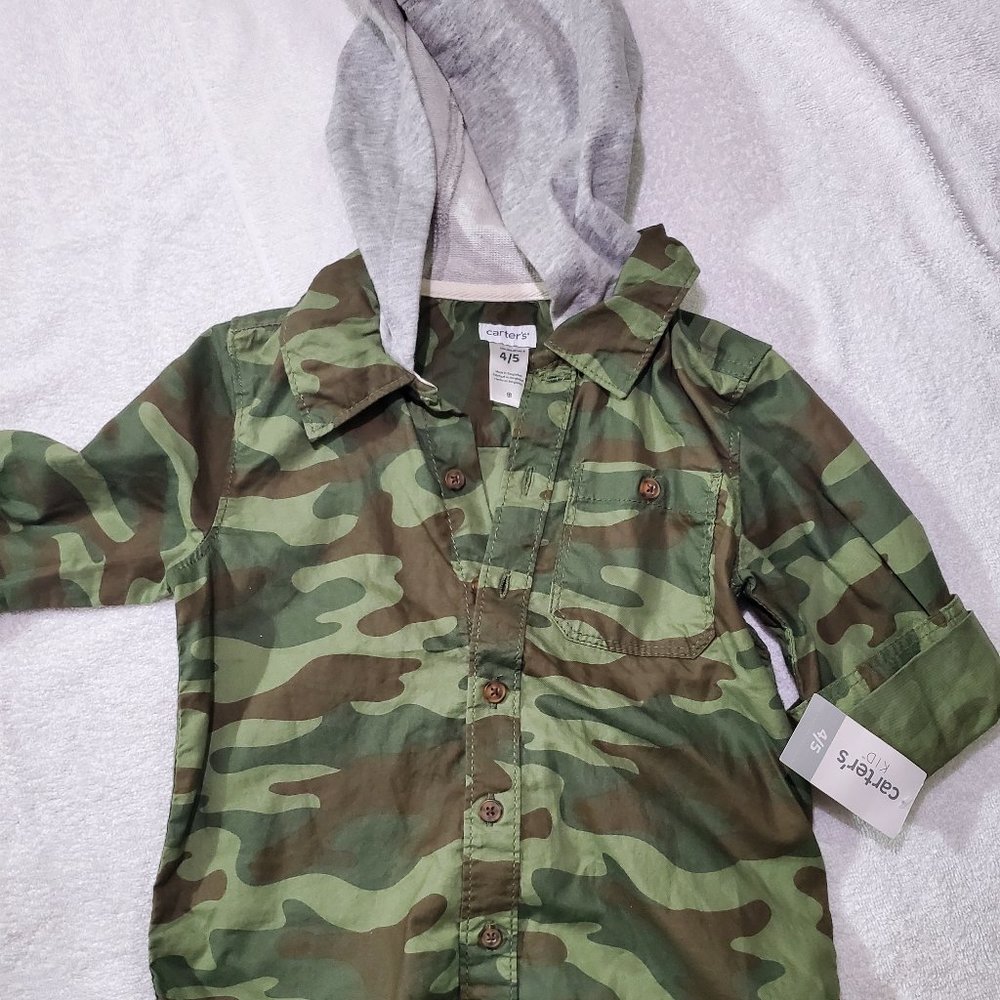 Carter's Boy's Camouflage Hooded Shirt NWT